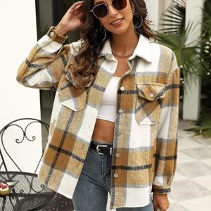UANEO Womens Plaid Shacket Button Down Wool Blend Fall Flannel Shirt Jacket